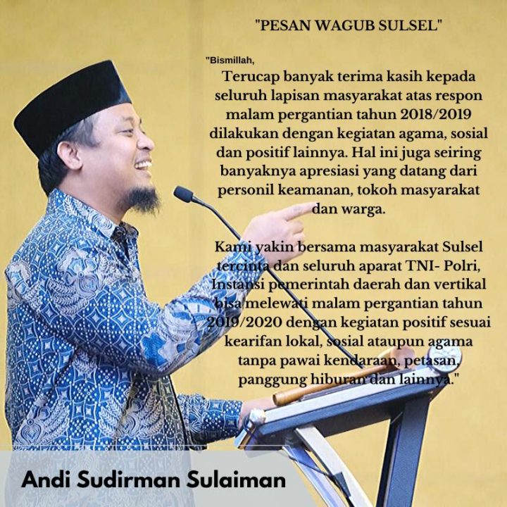 Wagub Sulsel Ajak Masyarakat Sambut Pergantian Tahun dengan Hal Positif