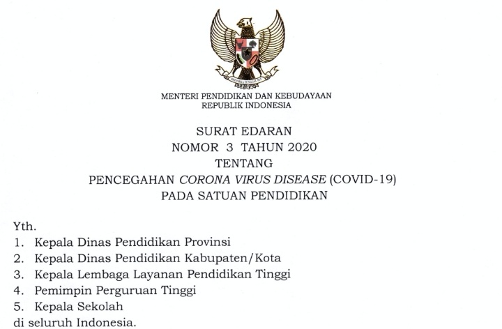 Tangkapan layar surat edaran Mendikbud.