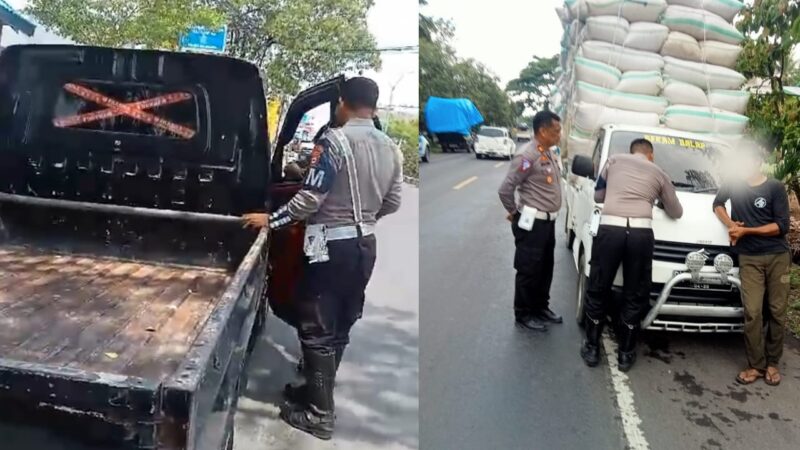 Aiptu Mahir Syam , bersama rekannya dari Unit Turjawali Satlantas Polres Bulukumba saat menertibkan kendaraan Berknalpot Racing dan Overload.