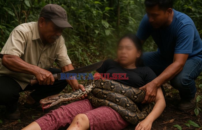 Gadis Usia 15 Tahun di Sultra Dililit Ular Piton Sepanjang 8 Meter
