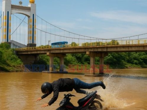 Pemotor Terjun ke Sungai Usai Tabrak Trotoar Jembatan Kembar Sungguminasa
